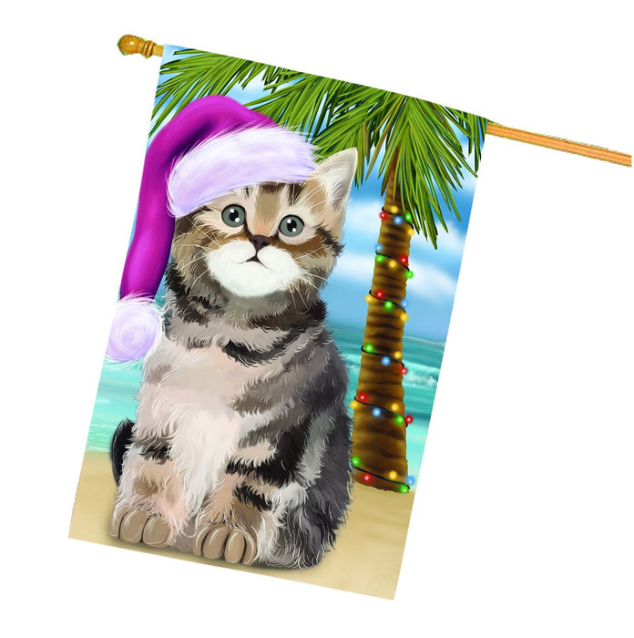 Summertime Happy Holidays Christmas British Shorthair Cat on Tropical Island Beach House Flag