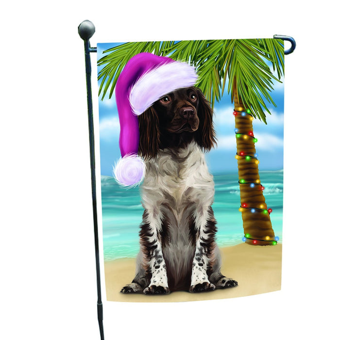 Summertime Happy Holidays Christmas Munsterlander Dog on Tropical Island Beach Garden Flag