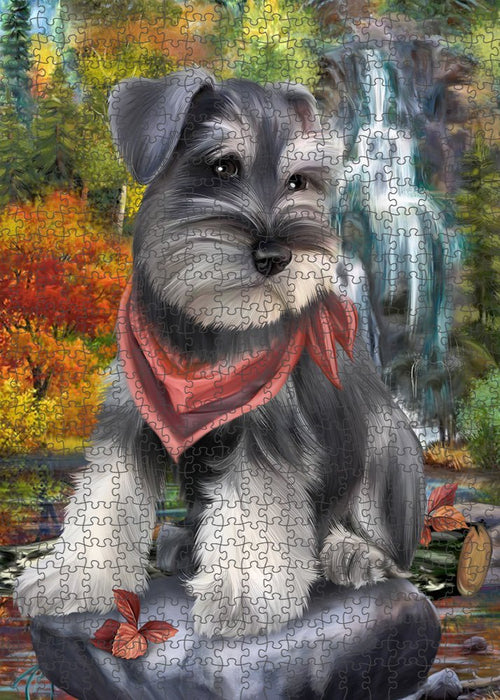 Scenic Waterfall Schnauzer Dog Puzzle with Photo Tin PUZL52374