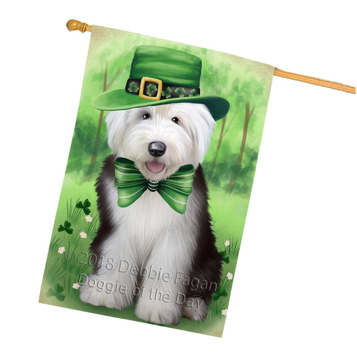 St. Patricks Day Irish Portrait Old English Sheepdog House Flag FLG48806