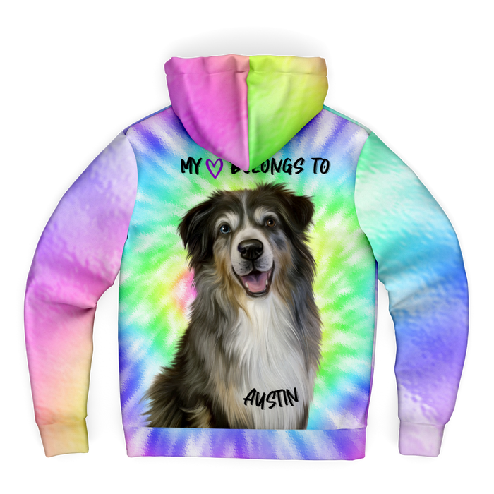 Watercolor Tie Dye Unisex Microfleece Lined Human Hoodie and Pet Hoodie Combo Personalize Custom Add Your Photo & Name