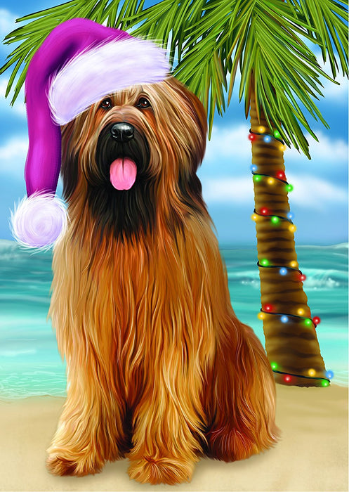 Summertime Happy Holidays Christmas Briards Dog on Tropical Island Beach Tempered Cutting Board