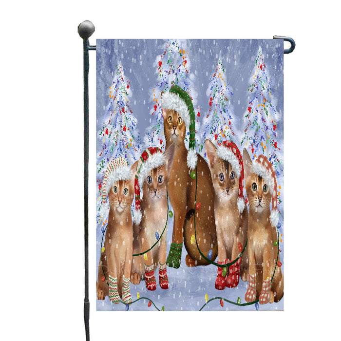 Christmas Lights and Abyssinian Cats Garden Flags- Outdoor Double Sided Garden Yard Porch Lawn Spring Decorative Vertical Home Flags 12 1/2"w x 18"h