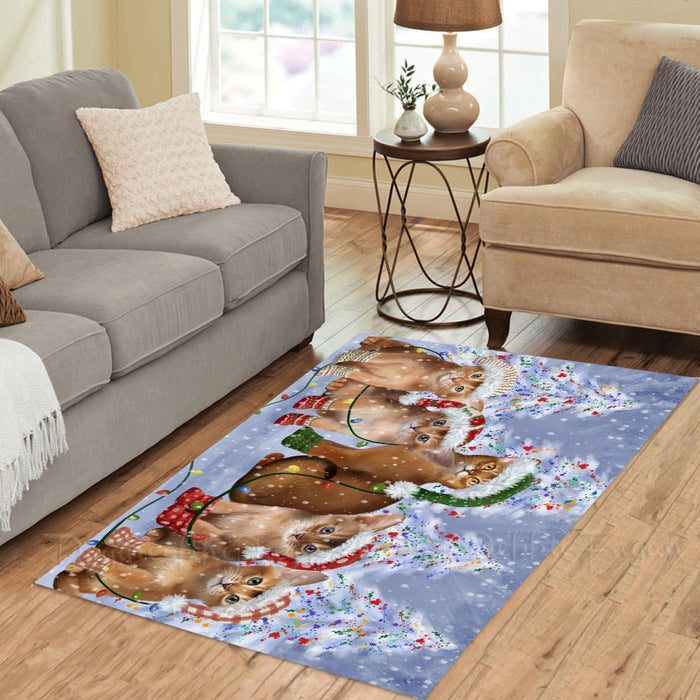 Christmas Lights and Abyssinian Cats Area Rug - Ultra Soft Cute Pet Printed Unique Style Floor Living Room Carpet Decorative Rug for Indoor Gift for Pet Lovers