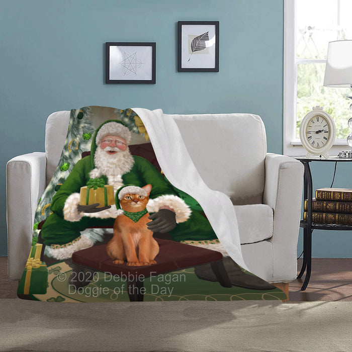 Christmas Irish Santa with Gift and Abyssinian Cat Blanket BLNKT141153