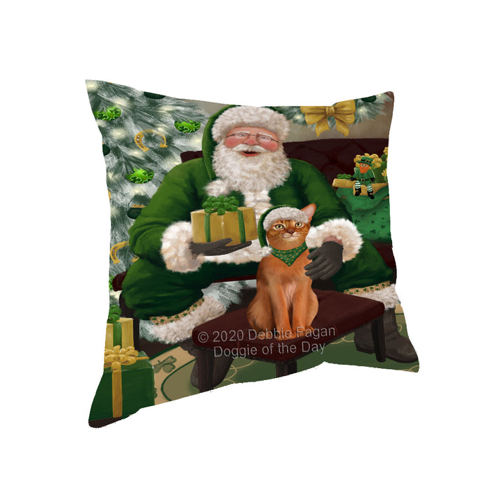 Christmas Irish Santa with Gift and Abyssinian Cat Pillow PIL86640