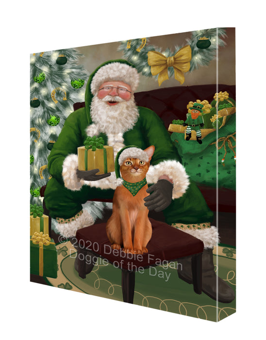 Christmas Irish Santa with Gift and Abyssinian Cat Canvas Print Wall Art Décor CVS147347