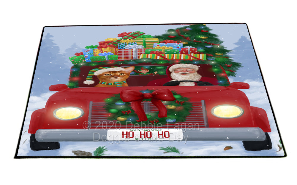 Christmas Honk Honk Red Truck Here Comes with Santa and Abyssinian Cat Indoor/Outdoor Welcome Floormat - Premium Quality Washable Anti-Slip Doormat Rug FLMS56746