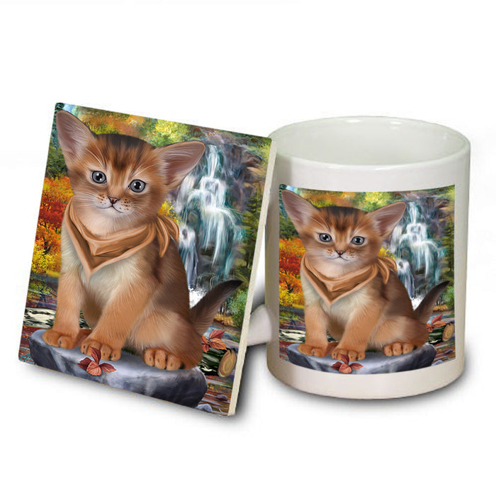 Scenic Waterfall Abyssinian Cat Mug and Coaster Set MUC54654