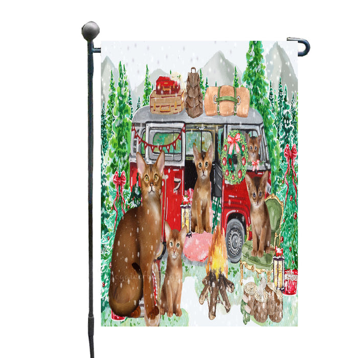 Christmas Time Camping with Abyssinian Cats Garden Flags- Outdoor Double Sided Garden Yard Porch Lawn Spring Decorative Vertical Home Flags 12 1/2"w x 18"h