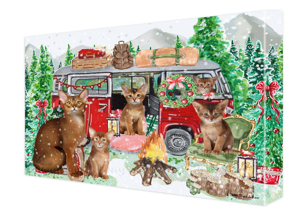 Christmas Time Camping with Abyssinian Cats Canvas Wall Art - Premium Quality Ready to Hang Room Decor Wall Art Canvas - Unique Animal Printed Digital Painting for Decoration