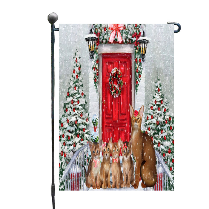 Christmas Holiday Welcome Abyssinian Cats Garden Flags- Outdoor Double Sided Garden Yard Porch Lawn Spring Decorative Vertical Home Flags 12 1/2"w x 18"h