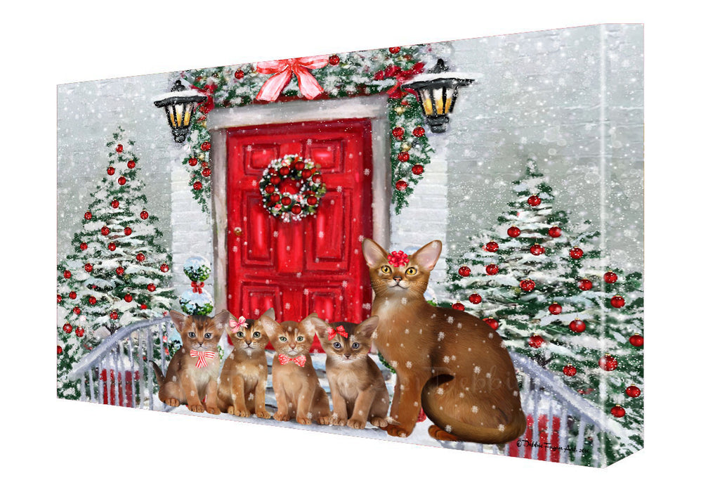 Christmas Holiday Welcome Abyssinian Cats Canvas Wall Art - Premium Quality Ready to Hang Room Decor Wall Art Canvas - Unique Animal Printed Digital Painting for Decoration