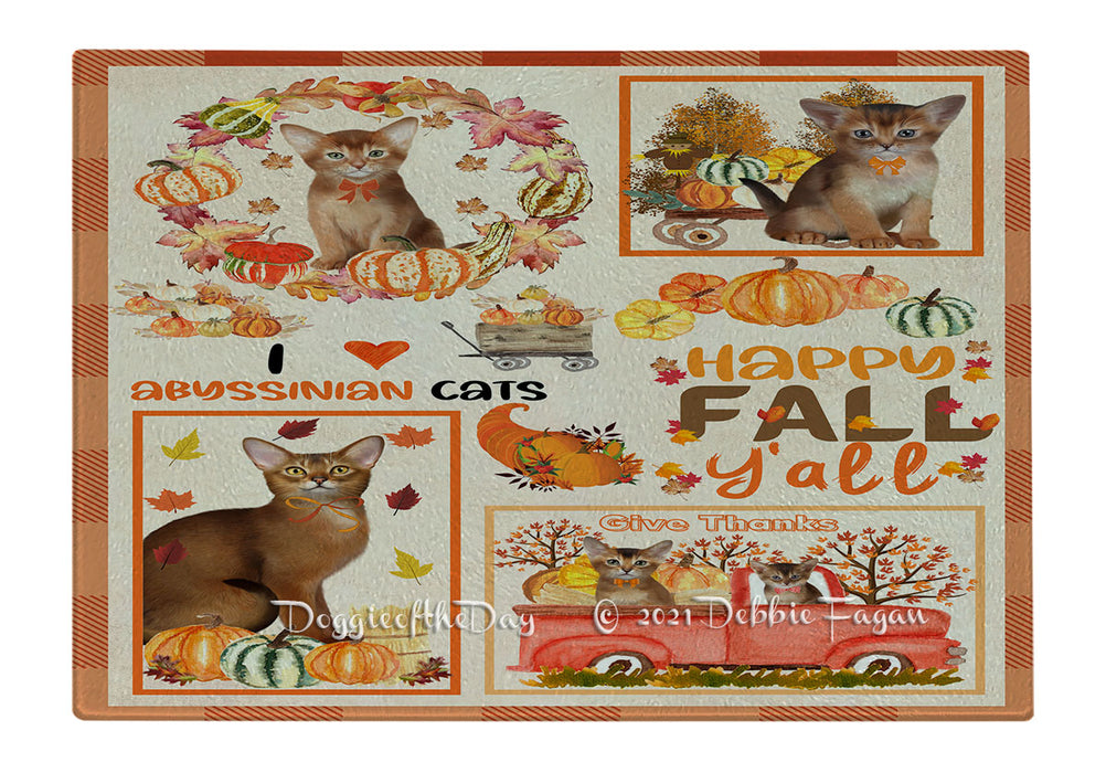 Happy Fall Y'all Pumpkin Abyssinian Cats Cutting Board - Easy Grip Non-Slip Dishwasher Safe Chopping Board Vegetables C79738