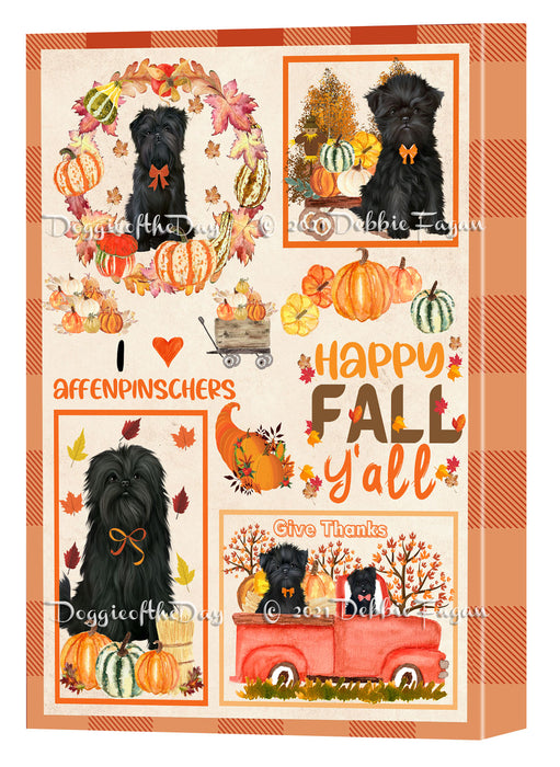 Happy Fall Y'all Pumpkin Affenpinscher Dogs Canvas Wall Art - Premium Quality Ready to Hang Room Decor Wall Art Canvas - Unique Animal Printed Digital Painting for Decoration