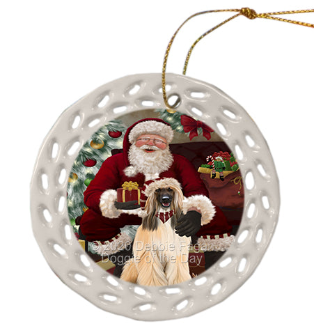 Santa's Christmas Surprise Afghan Hound Dog Doily Ornament DPOR59551