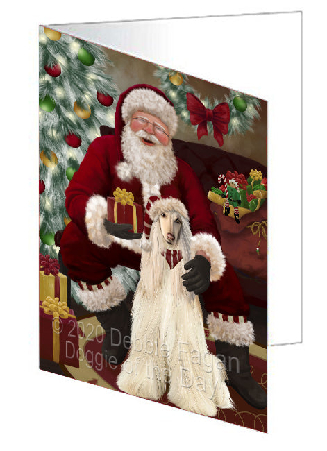 Santa's Christmas Surprise Afghan Hound Dog Handmade Artwork Assorted Pets Greeting Cards and Note Cards with Envelopes for All Occasions and Holiday Seasons