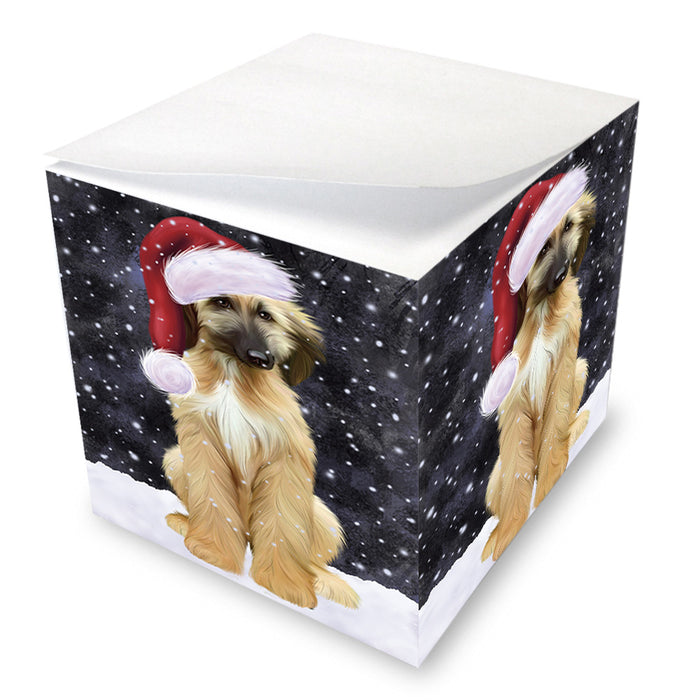 Let it Snow Christmas Holiday Afghan Hound Dog Wearing Santa Hat Note Cube NOC55911