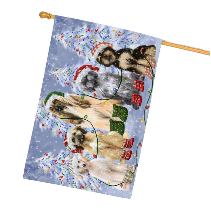 Christmas Lights and Afghan Hound Dogs House Flag Outdoor Decorative Double Sided Pet Portrait Weather Resistant Premium Quality Animal Printed Home Decorative Flags 100% Polyester