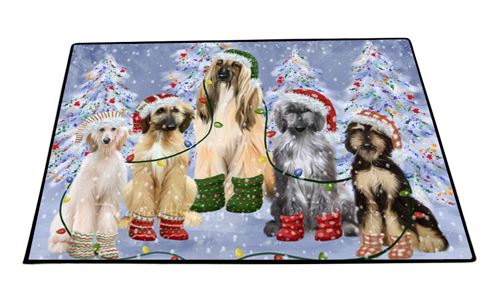 Christmas Lights and Afghan Hound Dogs Floor Mat- Anti-Slip Pet Door Mat Indoor Outdoor Front Rug Mats for Home Outside Entrance Pets Portrait Unique Rug Washable Premium Quality Mat