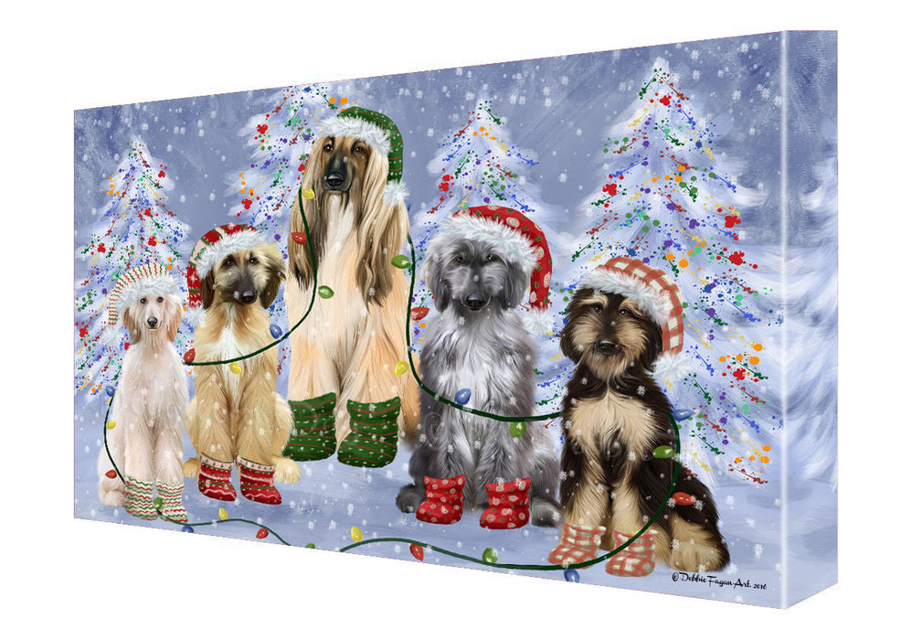 Christmas Lights and Afghan Hound Dogs Canvas Wall Art - Premium Quality Ready to Hang Room Decor Wall Art Canvas - Unique Animal Printed Digital Painting for Decoration