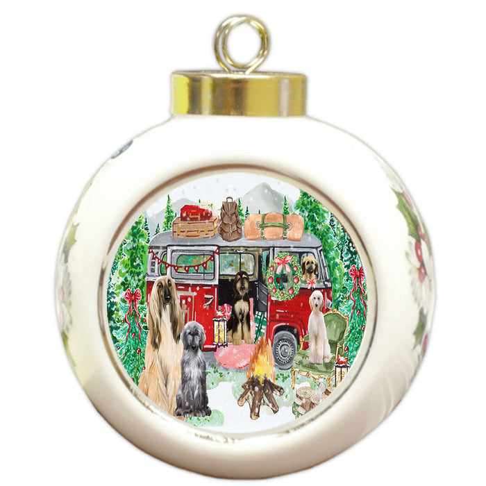 Christmas Time Camping with Afghan Hound Dogs Round Ball Christmas Ornament Pet Decorative Hanging Ornaments for Christmas X-mas Tree Decorations - 3" Round Ceramic Ornament