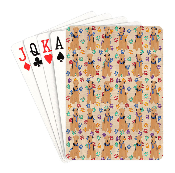 Rainbow Paw Print Airedale Dogs Blue Playing Card Decks
