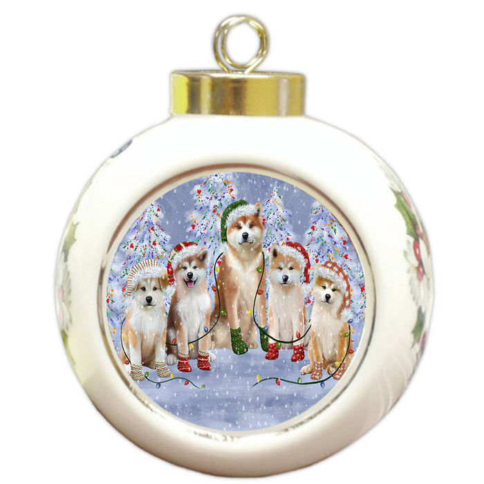 Christmas Lights and Akita Dogs Round Ball Christmas Ornament Pet Decorative Hanging Ornaments for Christmas X-mas Tree Decorations - 3" Round Ceramic Ornament