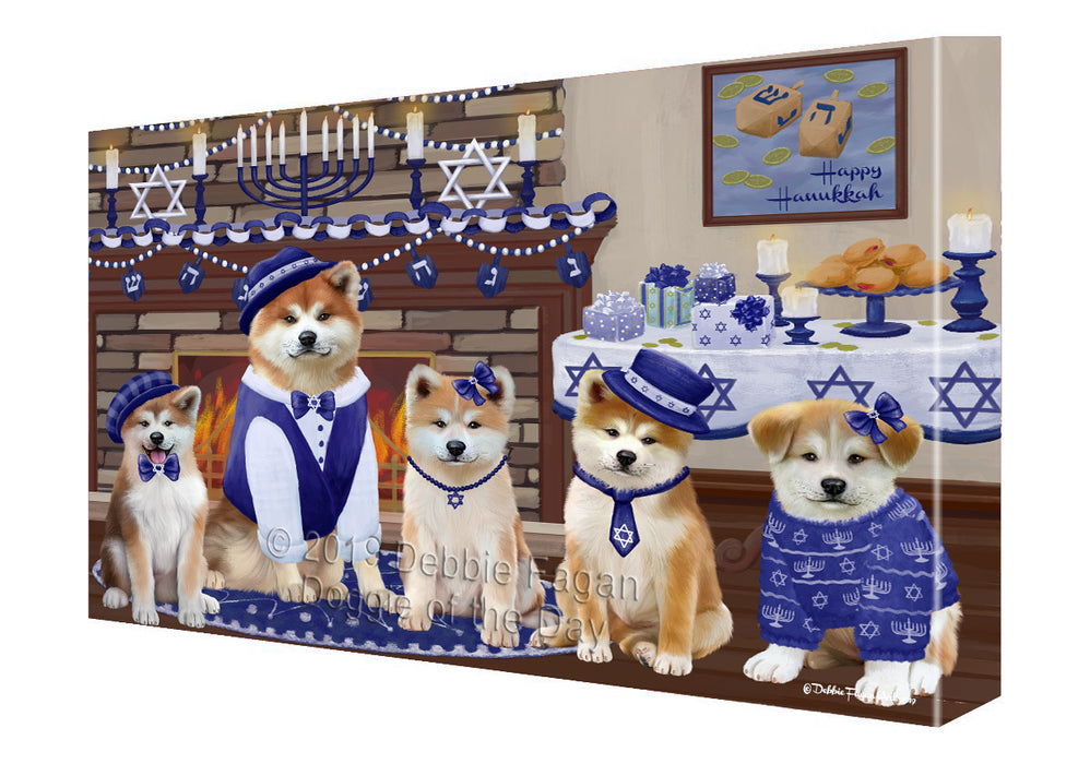 Happy Hanukkah Family and Happy Hanukkah Both Akita Dogs Canvas Print Wall Art Décor CVS140813