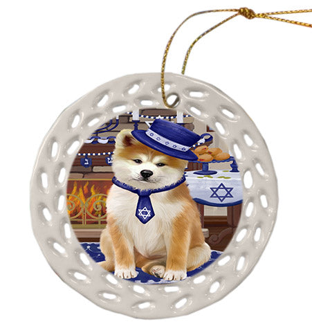 Happy Hanukkah Akita Dog Ceramic Doily Ornament DPOR57636