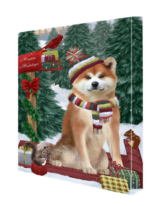 Christmas Woodland Sled Akita Dog Canvas Wall Art - Premium Quality Ready to Hang Room Decor Wall Art Canvas - Unique Animal Printed Digital Painting for Decoration CVS534