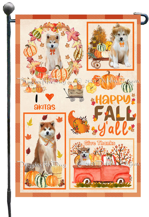 Happy Fall Y'all Pumpkin Akita Dogs Garden Flags- Outdoor Double Sided Garden Yard Porch Lawn Spring Decorative Vertical Home Flags 12 1/2"w x 18"h