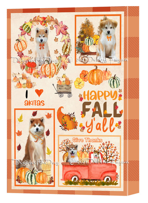 Happy Fall Y'all Pumpkin Akita Dogs Canvas Wall Art - Premium Quality Ready to Hang Room Decor Wall Art Canvas - Unique Animal Printed Digital Painting for Decoration