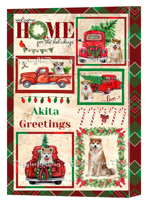 Welcome Home for Christmas Holidays Akita Dogs Canvas Wall Art Decor - Premium Quality Canvas Wall Art for Living Room Bedroom Home Office Decor Ready to Hang CVS149147