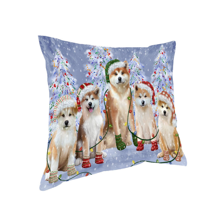 Christmas Lights and Akita Dogs Pillow with Top Quality High-Resolution Images - Ultra Soft Pet Pillows for Sleeping - Reversible & Comfort - Ideal Gift for Dog Lover - Cushion for Sofa Couch Bed - 100% Polyester