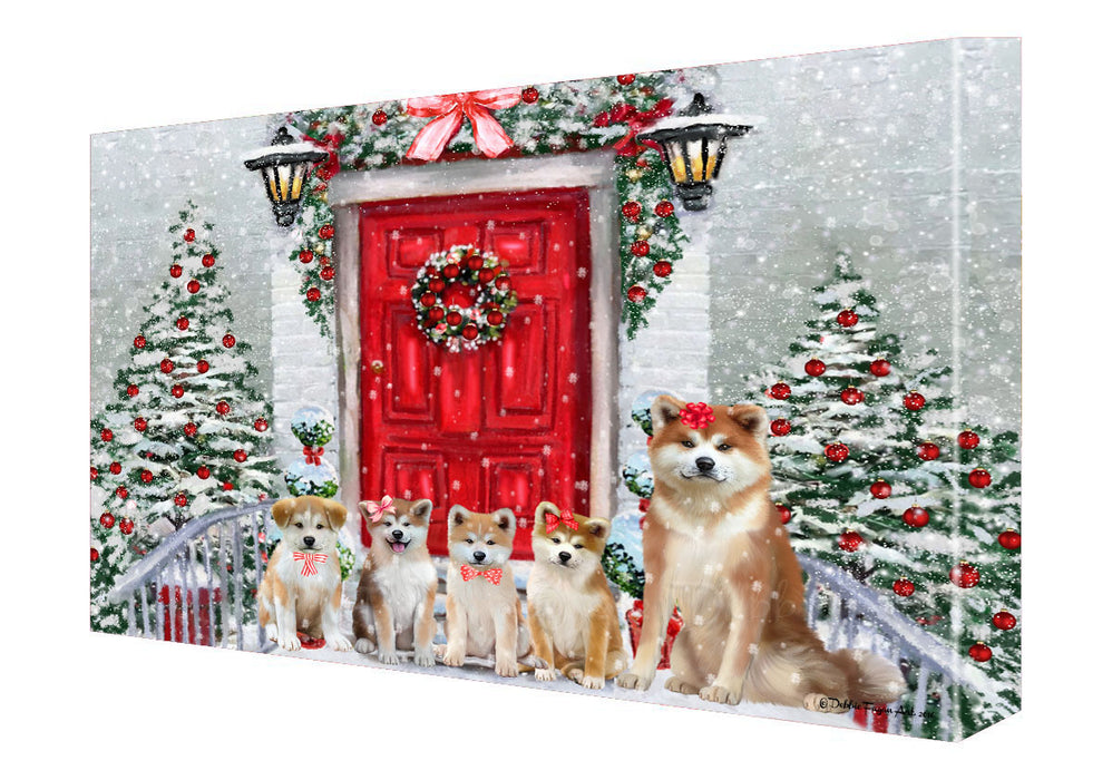 Christmas Holiday Welcome Akita Dogs Canvas Wall Art - Premium Quality Ready to Hang Room Decor Wall Art Canvas - Unique Animal Printed Digital Painting for Decoration