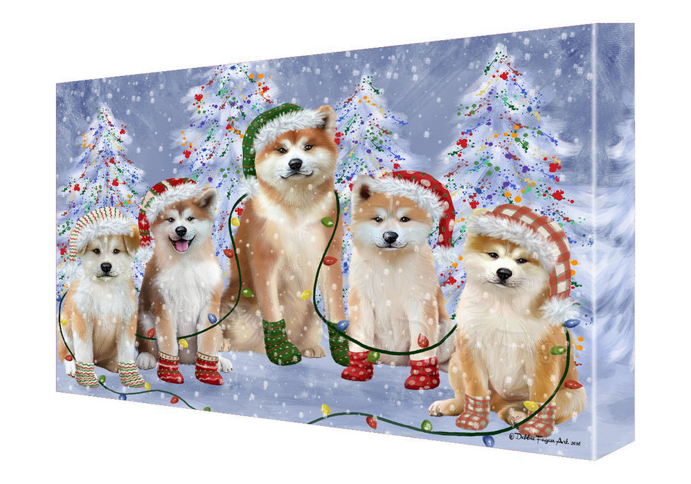 Christmas Lights and Akita Dogs Canvas Wall Art - Premium Quality Ready to Hang Room Decor Wall Art Canvas - Unique Animal Printed Digital Painting for Decoration