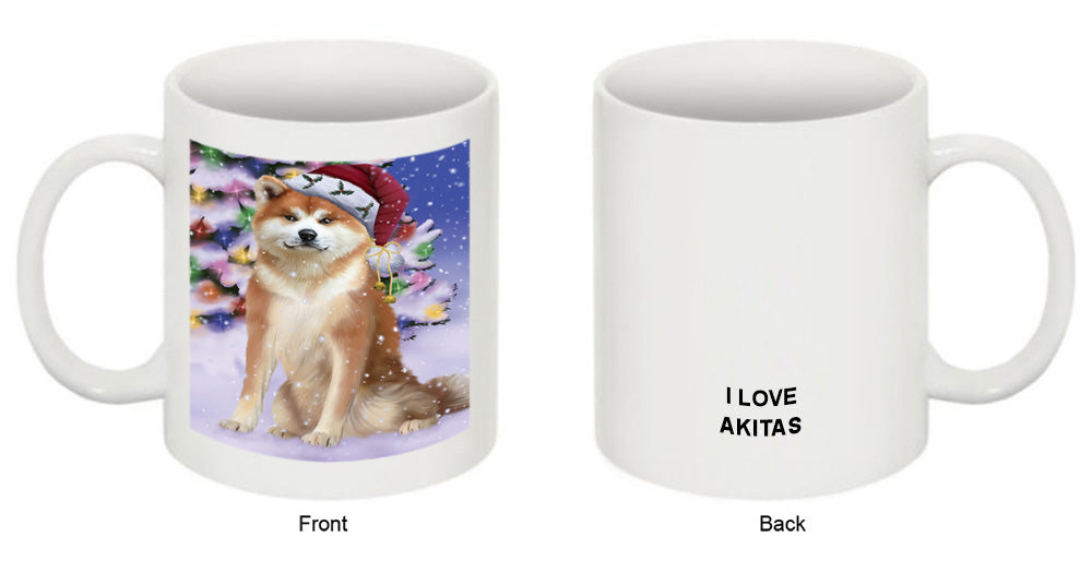 Winterland Wonderland Akita Dog In Christmas Holiday Scenic Background Coffee Mug MUG49120