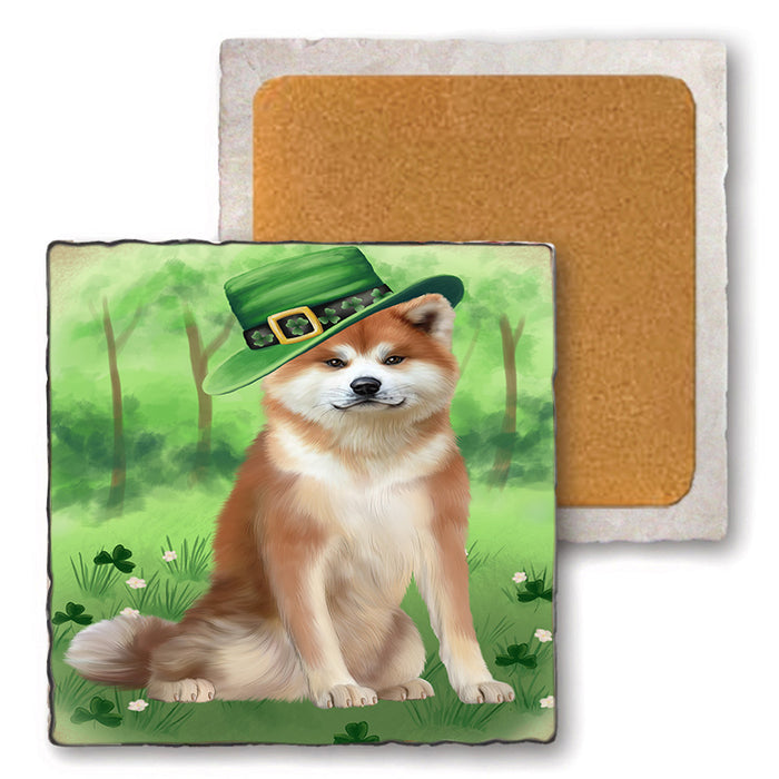 St. Patricks Day Irish Portrait Akita Dog Set of 4 Natural Stone Marble Tile Coasters MCST51964
