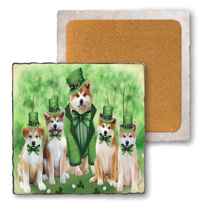 St. Patricks Day Irish Portrait Akita Dogs Set of 4 Natural Stone Marble Tile Coasters MCST51965