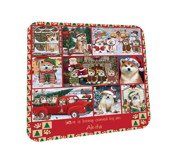 Love is Being Owned Christmas Akita Dogs Coasters Set of 4 CST57145