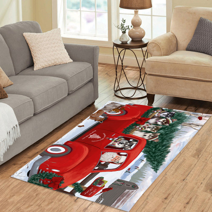 Christmas Santa Express Delivery Red Truck Alaskan Malamute Dogs Area Rug