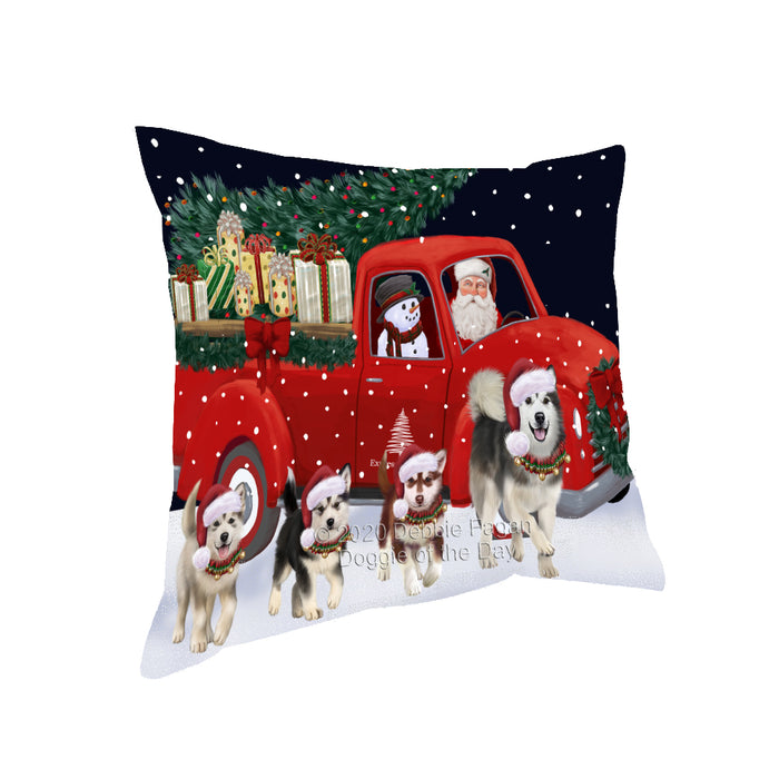 Christmas Express Delivery Red Truck Running Alaskan Malamute Dogs Pillow PIL85956