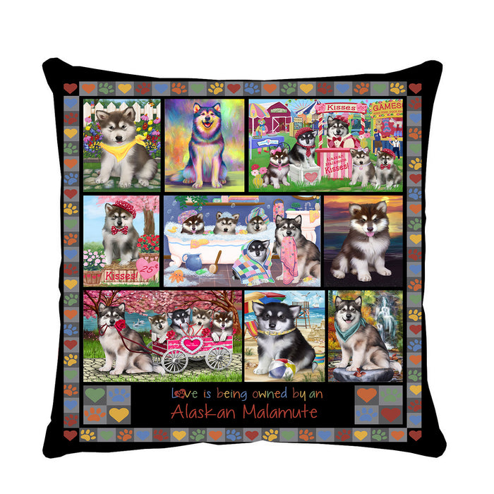 Love is Being Owned Alaskan Malamute Dog Grey Pillow PIL84552