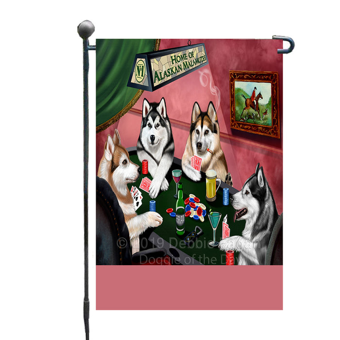 Personalized Home of Alaskan Malamute Dogs Four Dogs Playing Poker Custom Garden Flags GFLG-DOTD-A60230