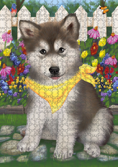 Spring Floral Alaskan Malamute Dog Puzzle with Photo Tin PUZL52977