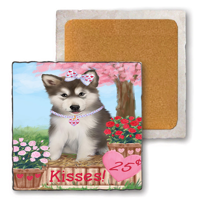 Rosie 25 Cent Kisses Alaskan Malamute Dog Set of 4 Natural Stone Marble Tile Coasters MCST51412