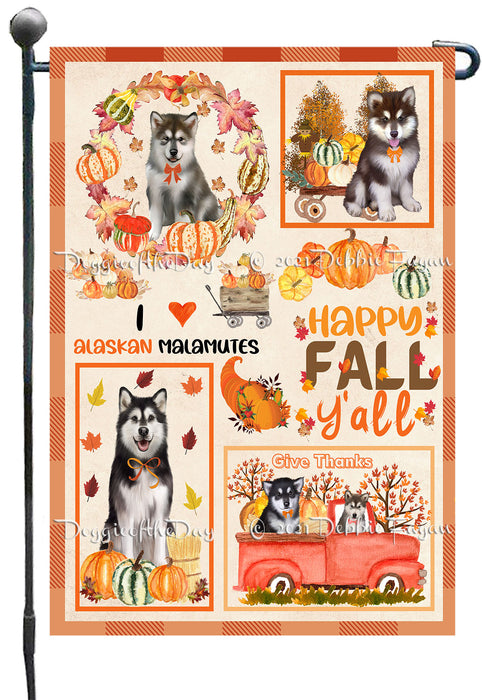 Happy Fall Y'all Pumpkin Alaskan Malamute Dogs Garden Flags- Outdoor Double Sided Garden Yard Porch Lawn Spring Decorative Vertical Home Flags 12 1/2"w x 18"h