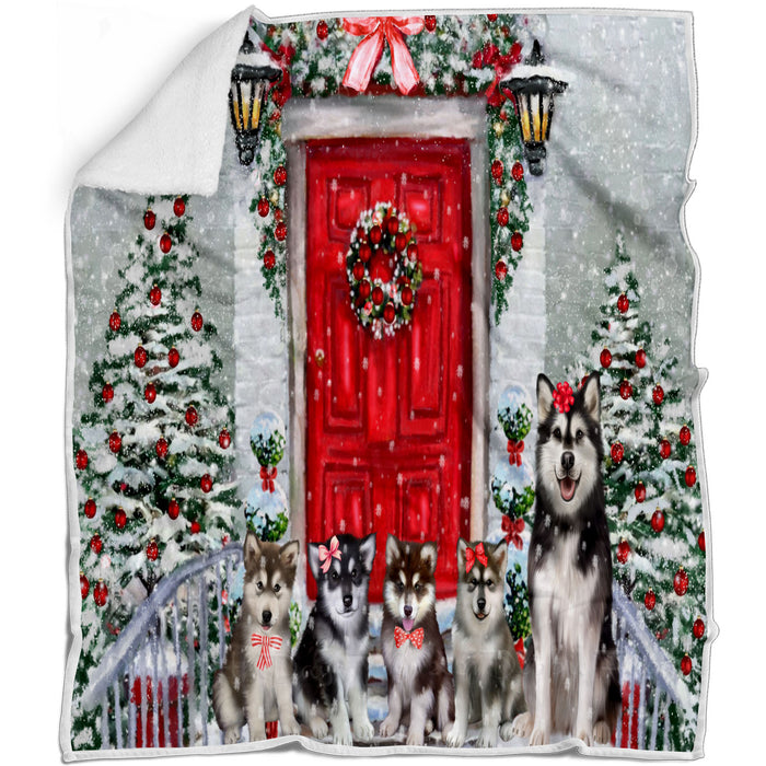 Christmas Holiday Welcome Alaskan Malamute Dogs Blanket - Lightweight Soft Cozy and Durable Bed Blanket - Animal Theme Fuzzy Blanket for Sofa Couch
