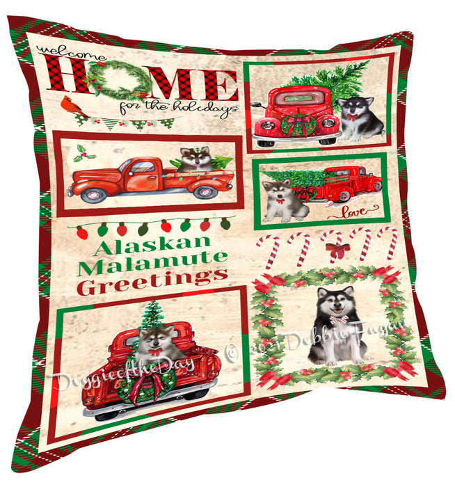 Welcome Home for Christmas Holidays Alaskan Malamute Dogs Pillow with Top Quality High-Resolution Images - Ultra Soft Pet Pillows for Sleeping - Reversible & Comfort - Ideal Gift for Dog Lover - Cushion for Sofa Couch Bed - 100% Polyester
